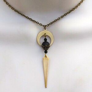 Black onyx with crescent moon spike necklace